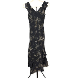 Context Sheath Dress Size 2 Black 100% Silk Floral Butterfly Whimsygoth Fairy